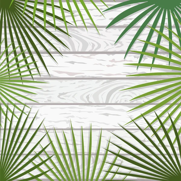 Palmblätter Auf Holzbrettern Vektorillustration — Stockvektor