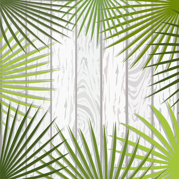 Feuilles Palmier Sur Des Planches Bois Blanc Motif Illustration Vectorielle — Image vectorielle