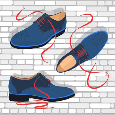 Bir tuğla duvar arka plan farklı açılardan ayakkabı. Vektör çizim