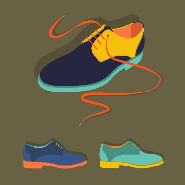 erkek ayakkabıları farklı renklerde kümesi. Vektör çizim