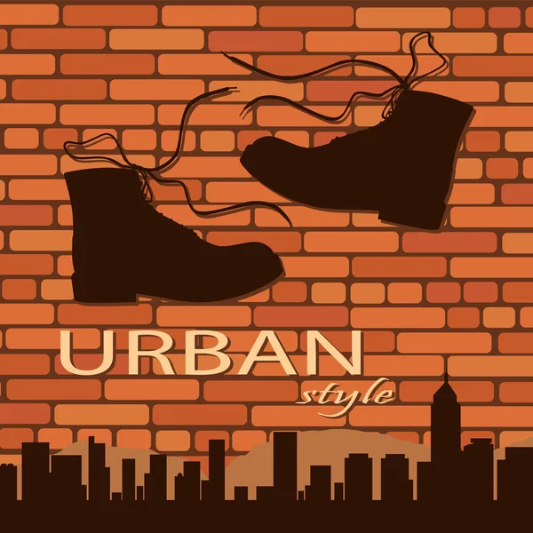 Pared Ladrillo Con Silueta Zapatos Ilustración Vectorial — Vector de stock