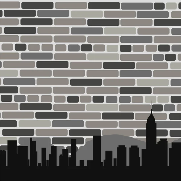 Muro Ladrillo Gris Con Silueta Ciudad Ilustración Vectorial — Vector de stock