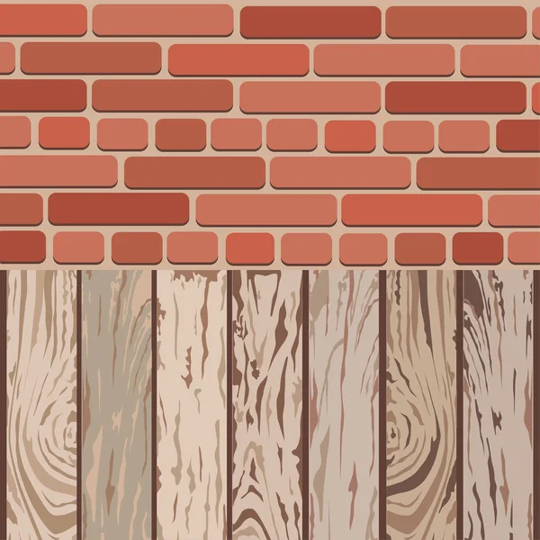 レンガの壁と木製の床の質感をベクトルします ベクトル図 — ストックベクタ