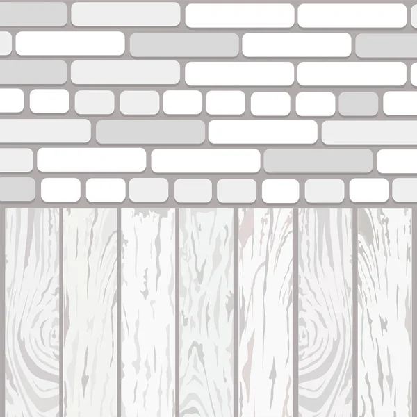Weiße Textur Eines Holzfußbodens Mit Einer Ziegelwand Vektorillustration — Stockvektor