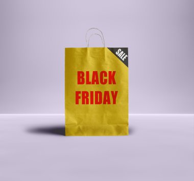 Siyah Cuma kağıt torba. Promosyon kavramı.