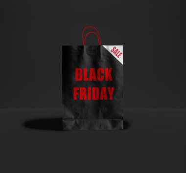 Siyah Cuma kağıt torba. Promosyon kavramı.