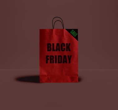 Siyah Cuma kağıt torba. Promosyon kavramı.