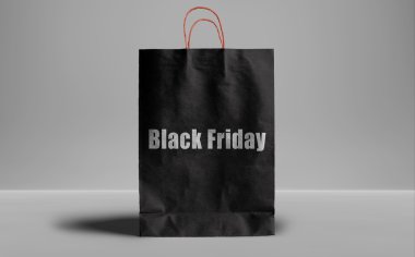Siyah Cuma kağıt torba. Promosyon kavramı.