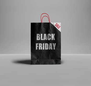 Siyah Cuma kağıt torba. Promosyon kavramı.