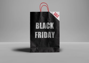 Siyah Cuma kağıt torba. Promosyon kavramı.