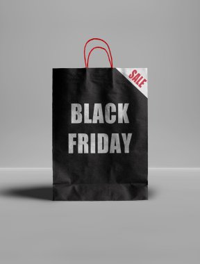 Siyah Cuma kağıt torba. Promosyon kavramı.