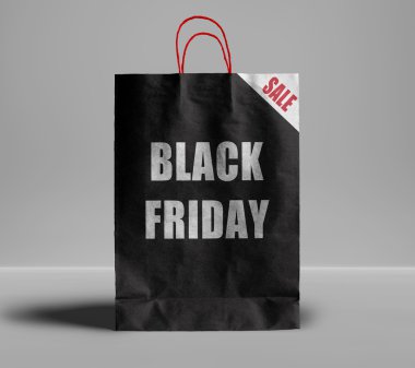 Siyah Cuma kağıt torba. Promosyon kavramı.