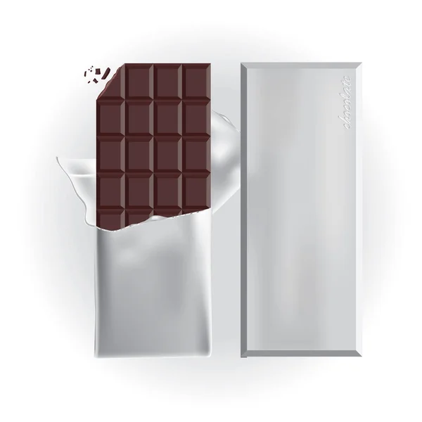 Barre de chocolat avec illustration vectorielle d'enveloppe de papier d'aluminium — Image vectorielle