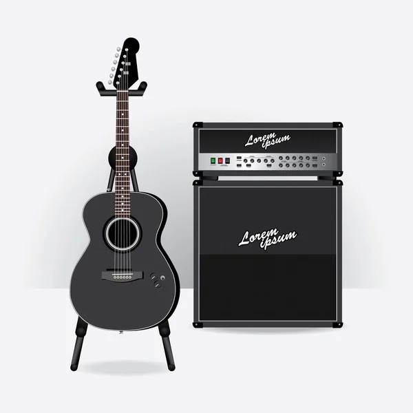 Guitarra elétrica acústica com ilustração vetorial amplificador de guitarra — Vetor de Stock
