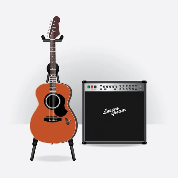 Guitarra elétrica acústica com ilustração vetorial amplificador de guitarra — Vetor de Stock