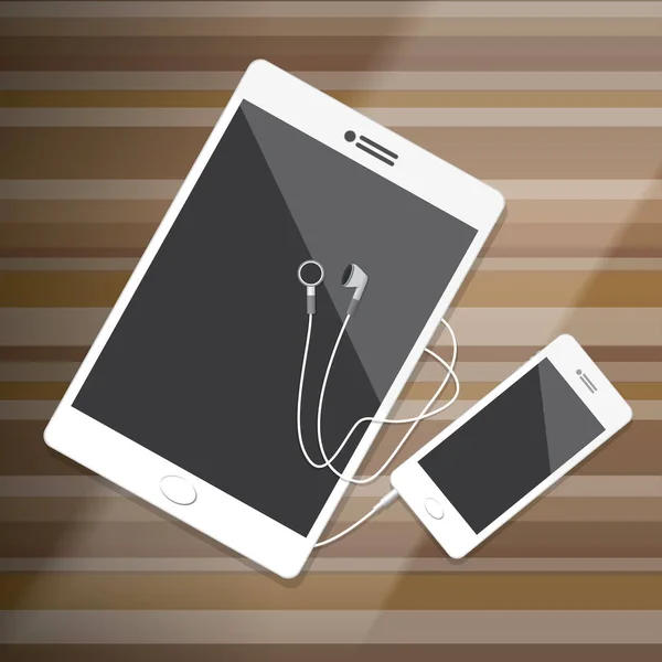 Smartphone with Earphone on wood desktop Vector Illustration — Stock Vector