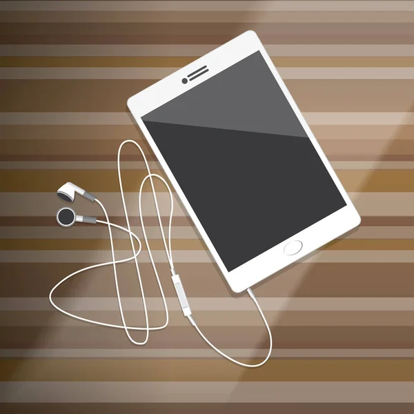 Tableta y Smartphone con auriculares en madera de escritorio Vector Ilustración — Vector de stock