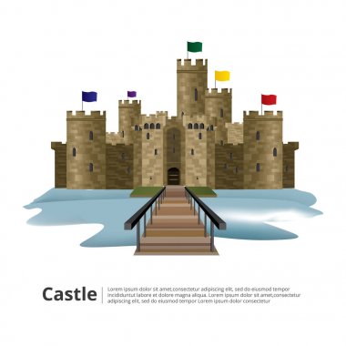 Yükseklik Kulesi ve duvar vektör çizim ile Ortaçağ Kalesi