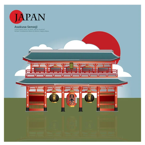 Asakusa Sensoji Japan Landmark en Travel Attracties vectorillustratie — Stockvector