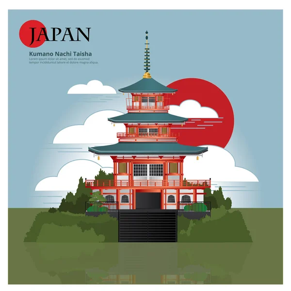 Kumano Nachi Abelar japán Landmark és utazási látnivalók vektoros illusztráció — Stock Vector