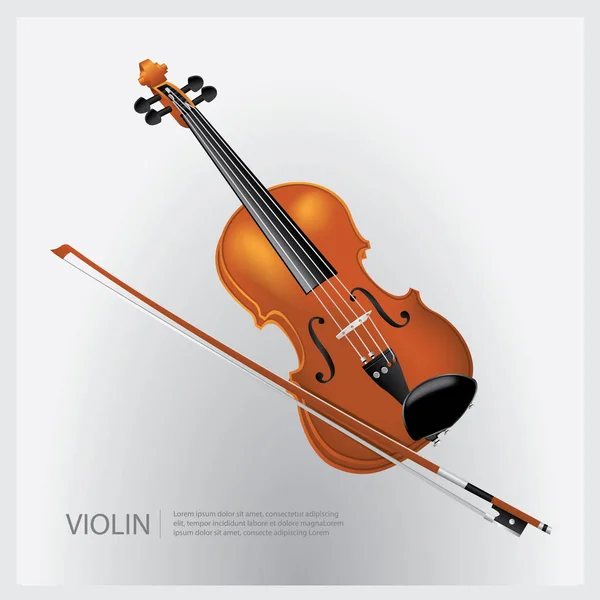 L'instrument de musique violon réaliste avec une illustration vectorielle de bâton de violon — Image vectorielle