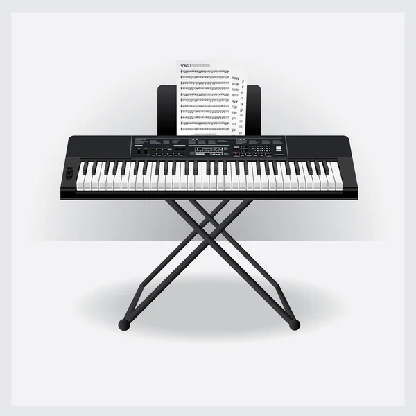 Tasteninstrument mit Songnotenvektorillustration — Stockvektor