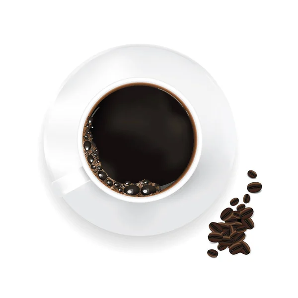 Taza de café y granos de café Ilustración vectorial aislada — Vector de stock