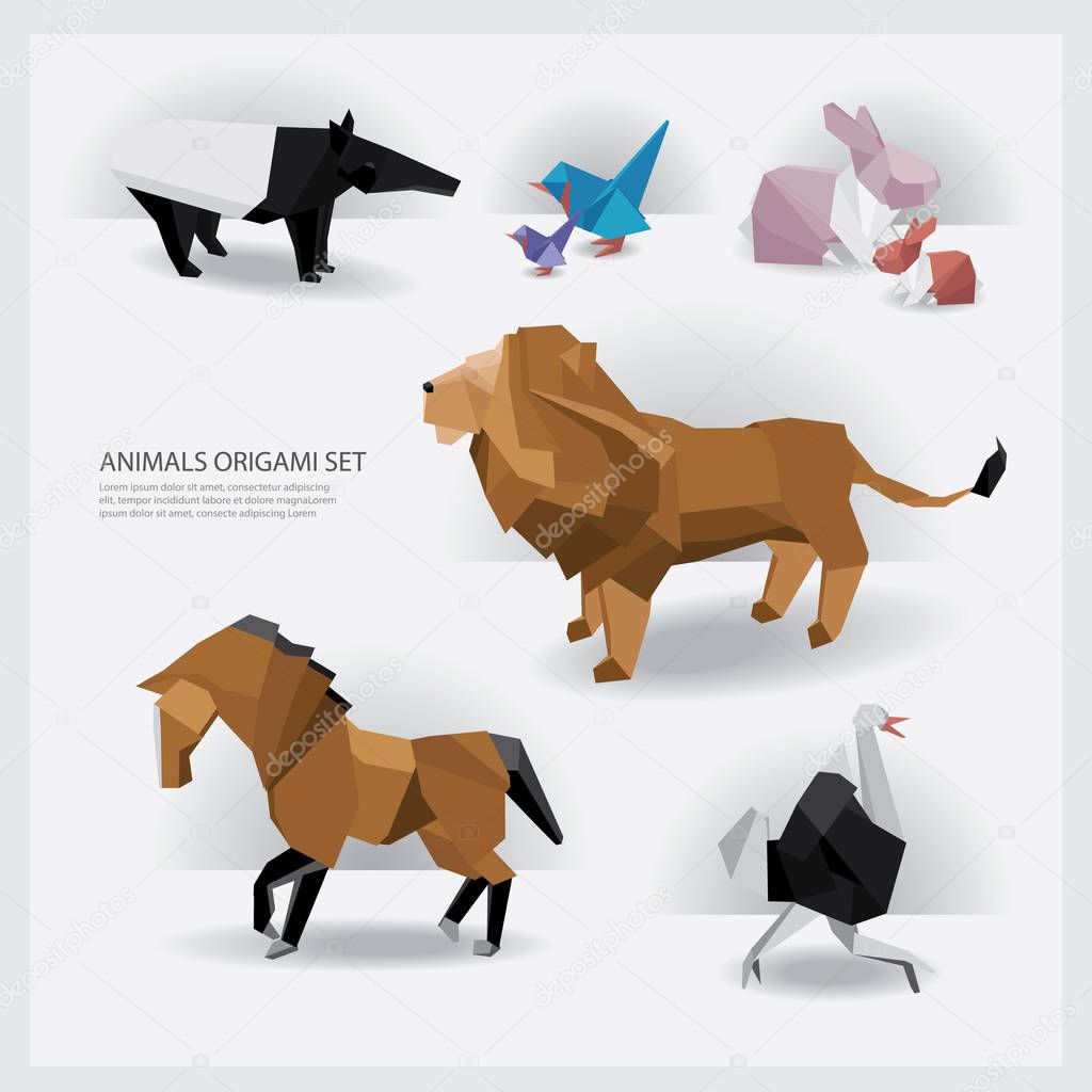 Animals Origami set Vector Illustration