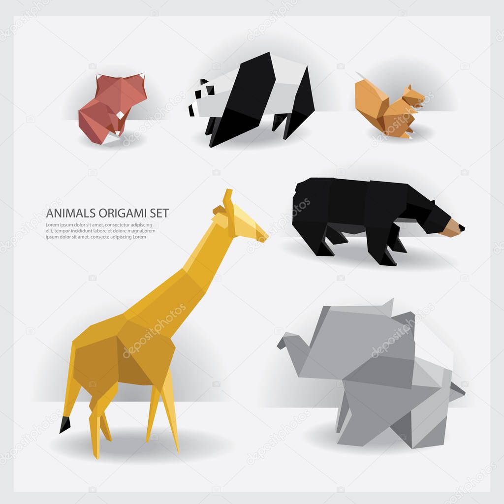 Animals Origami set Vector Illustration