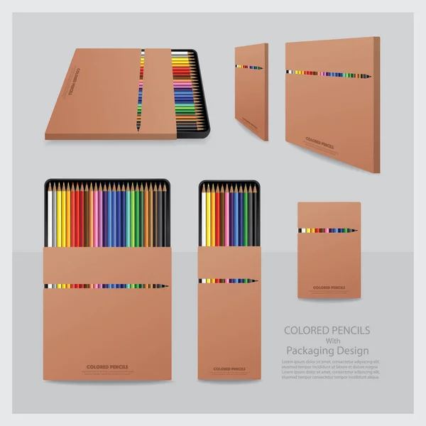 Renkli kalemler ile ambalaj tasarımı gerçekçi — Stok Vektör