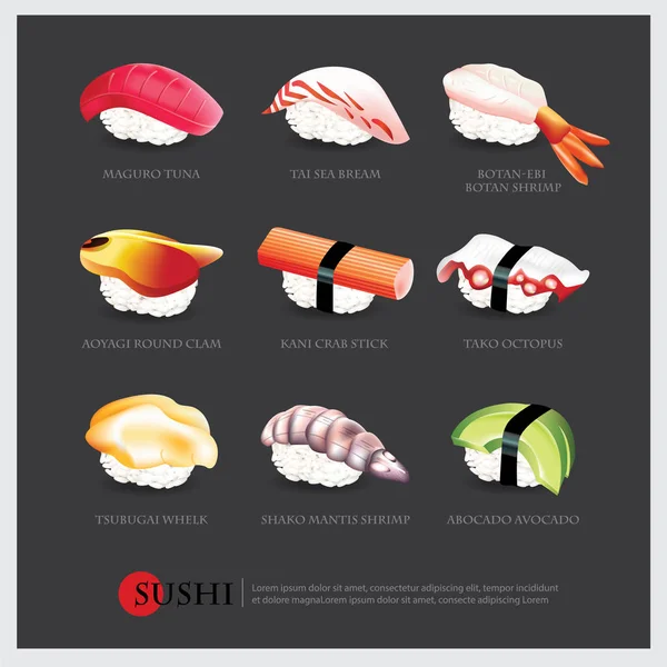 Sushi comida asiática realista aislado vector ilustración — Vector de stock
