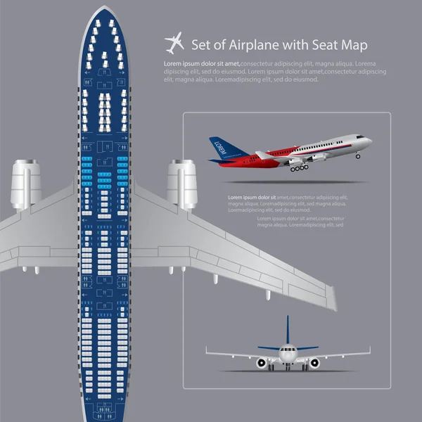 Vliegtuigset met Seat Map Geïsoleerde Vector Illustratie — Stockvector