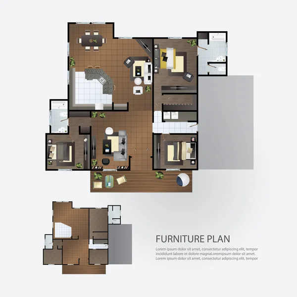 Disposición Plan Interior con muebles — Vector de stock