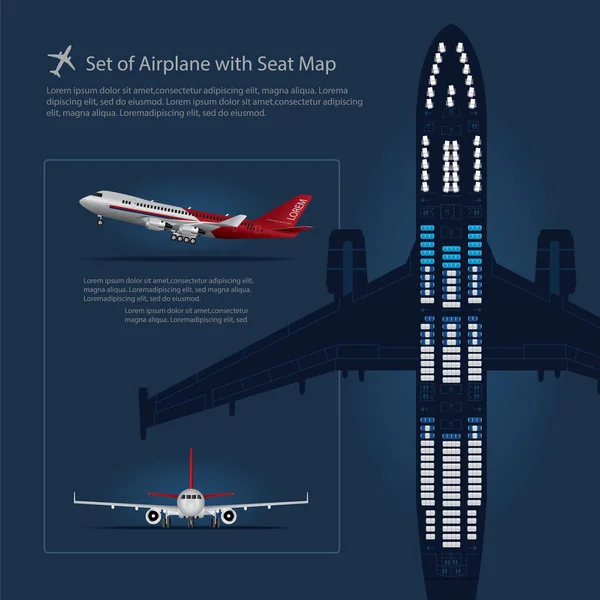 Vliegtuigset met Seat Map Geïsoleerde Vector Illustratie — Stockvector
