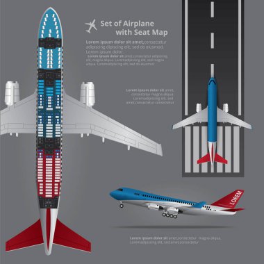Uçak koltuk haritasını ile açılış kümesi vektör illüstrasyon izole