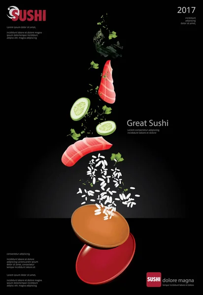 Póster del restaurante sushi Vector ilustración — Vector de stock