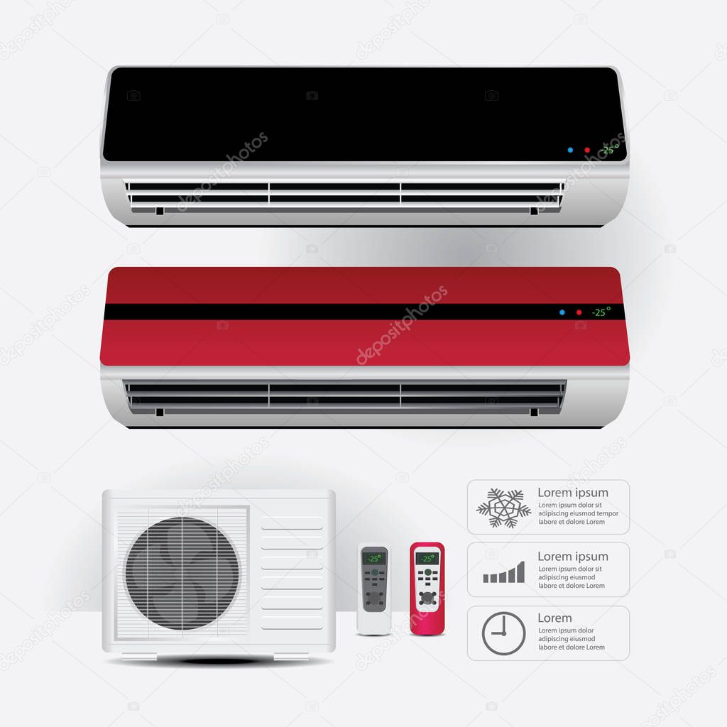 Air Conditioner Realistic and Remote Control with Cold air Symbols Vector Illustration