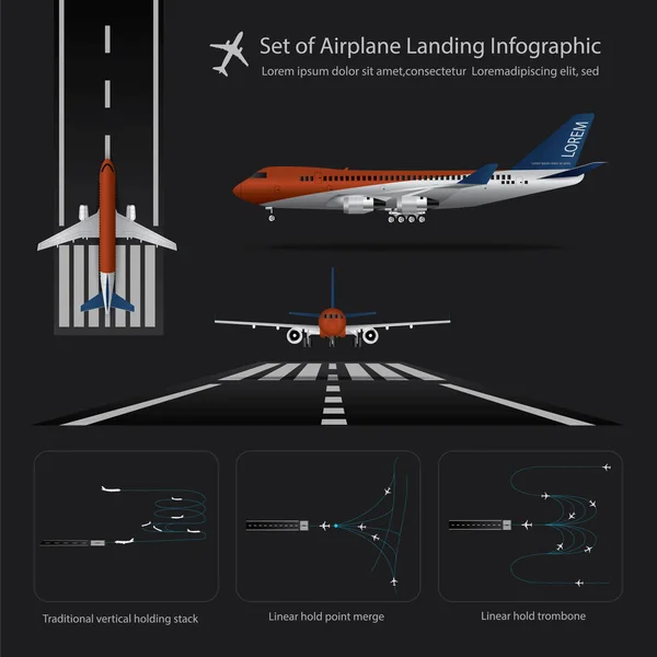 Set van vliegtuig Landing Infographic geïsoleerd vectorillustratie — Stockvector