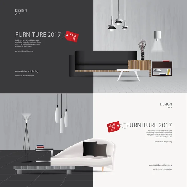 2 Muebles Banner Venta Plantilla de Diseño Vector Ilustración — Archivo Imágenes Vectoriales