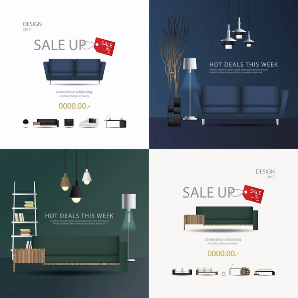 2 Banner Möbel Verkauf Design Vorlage Vektor Illustration — Stockvektor