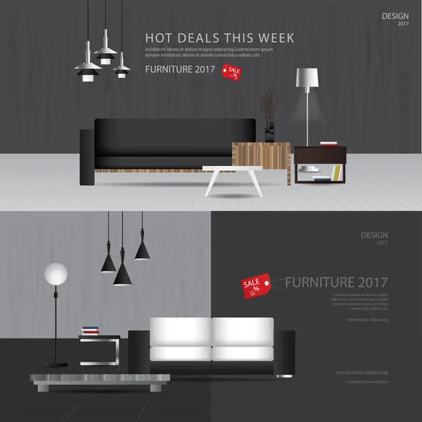 Illustration vectorielle de modèle de conception de vente de meubles de bannière de 2 — Image vectorielle