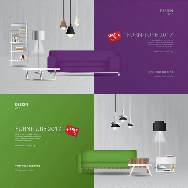 2 banner mobilya satış tasarım şablonu vektör çizim — Stok Vektör