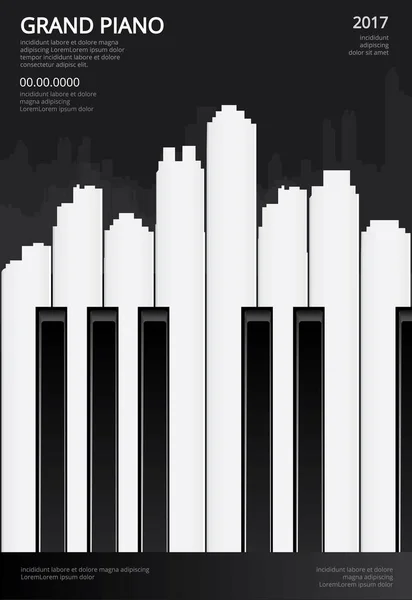 Muziek Grand Piano Poster Achtergrond Sjabloon Vector Illustratie — Stockvector