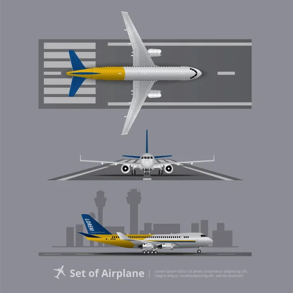 Conjunto Aviones Pista Ilustración Vectorial Aislada — Vector de stock