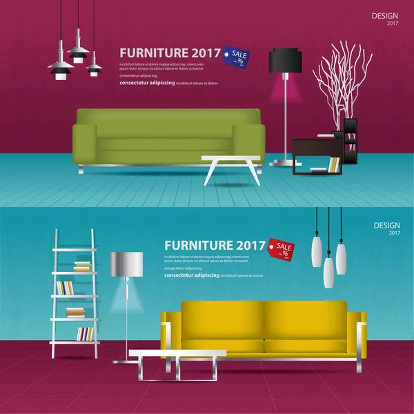 Muebles Banner Venta Plantilla Diseño Vector Ilustración — Vector de stock