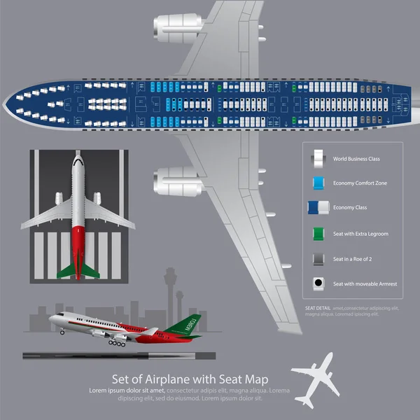 Vliegtuigset Met Seat Map Geïsoleerde Vector Illustratie — Stockvector