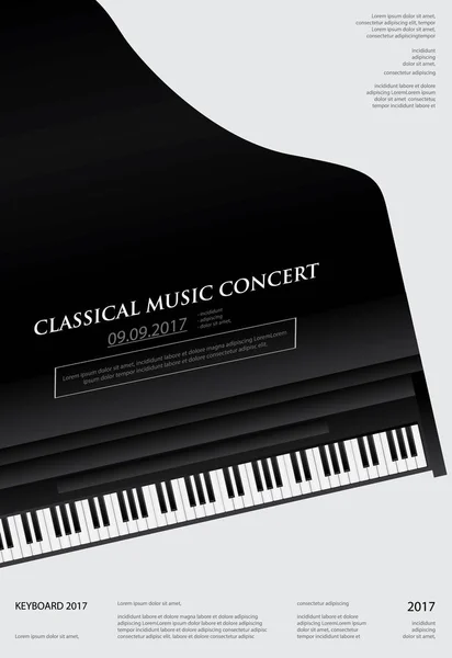 Muziek Grand Piano Poster Achtergrond Sjabloon Vector Illustratie — Stockvector