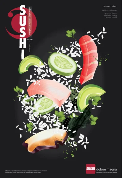 Póster Del Restaurante Sushi Vector Ilustración — Vector de stock