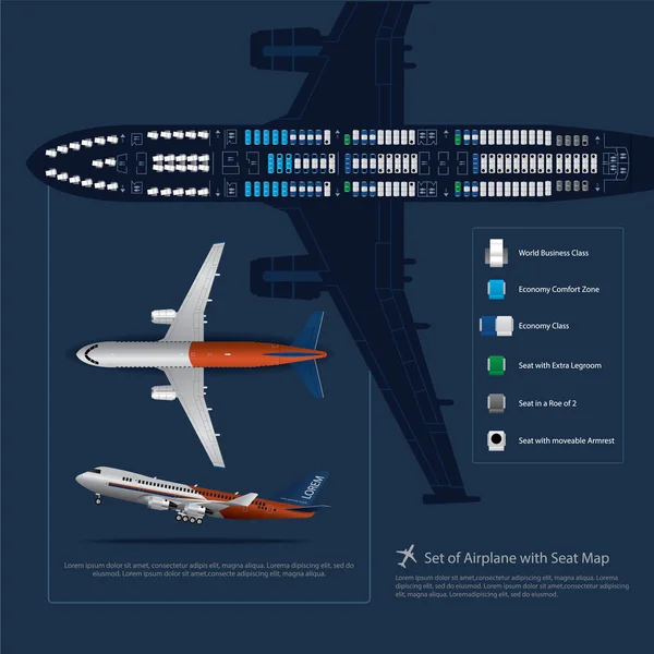 Repülőgép Készlet Üléstérképpel Izolált Vektor Illusztráció — Stock Vector