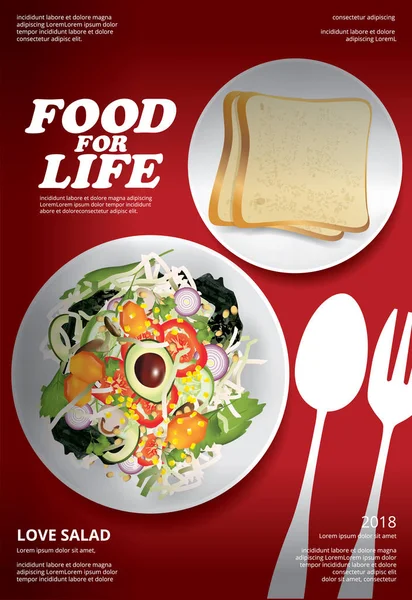 Σαλάτα Λαχανικών Τροφίμων Αφίσα Σχεδιασμό Εικονογράφηση Φορέα — Διανυσματικό Αρχείο